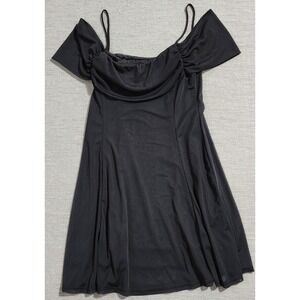 See You Monday Off Shoulder Mini Dress Women's M Black Ruched Bodycon